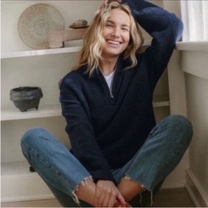 Jenni Kayne Navy Boucle half zip merino wool pullover sweater